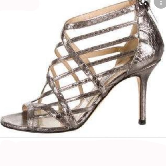Jimmy Choo Shoes - Jimmy Choo Snakeskin Cage‎ Heels Silver Size 8/38